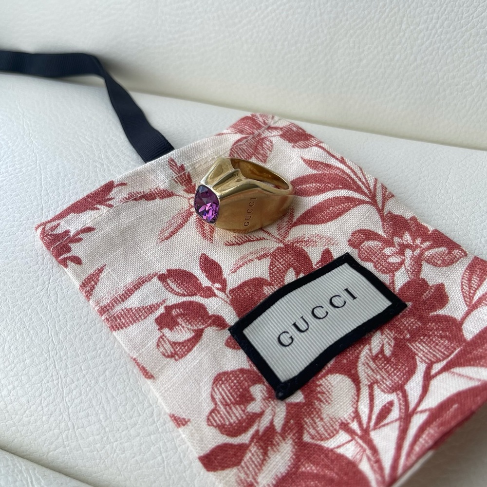NEW GUCCI PURPLE STUDS MOTIF THICK PINKY RING M - Picture 2 of 8